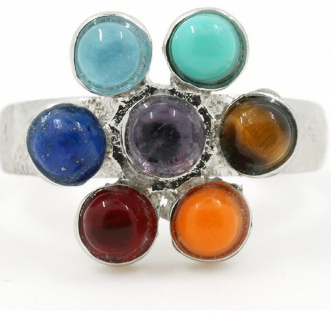 Stone Beads Adjustable Ring Rainbow