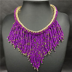 Handwoven Collier Long Tassel Beads