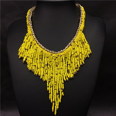 Handwoven Collier Long Tassel Beads
