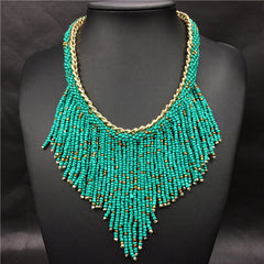 Handwoven Collier Long Tassel Beads