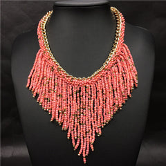 Handwoven Collier Long Tassel Beads