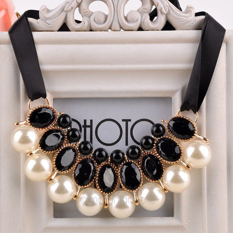 Ribbon Bead Chain Statement Necklaces