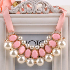 Ribbon Bead Chain Statement Necklaces