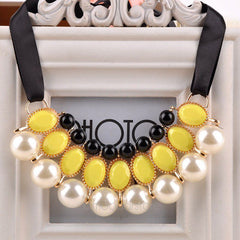 Ribbon Bead Chain Statement Necklaces
