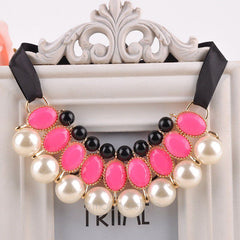 Ribbon Bead Chain Statement Necklaces