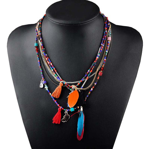 Multi-Color Feather Necklaces