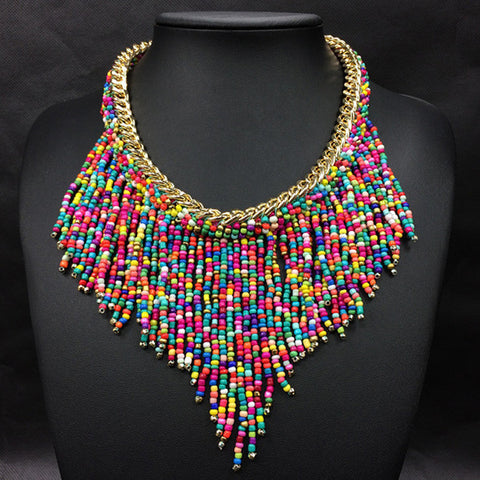 Handwoven Collier Long Tassel Beads