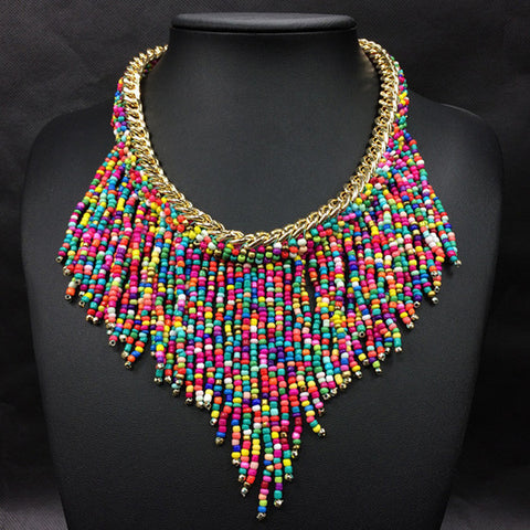 Handwoven Collier Long Tassel Beads