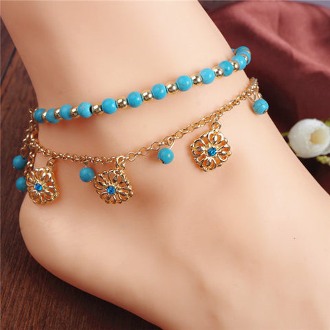 Turquoise Beads Alloy Anklets