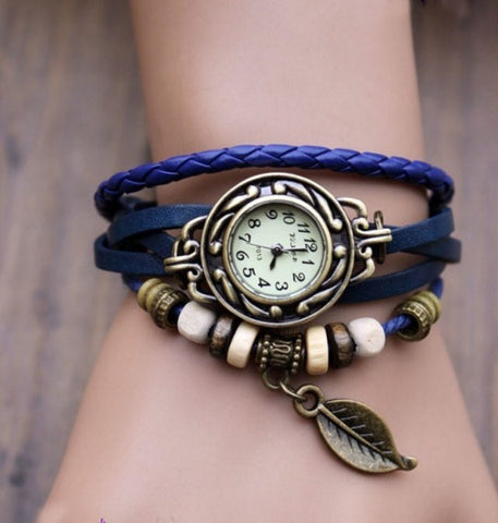 Leather Leaf Beads Wrist Watches